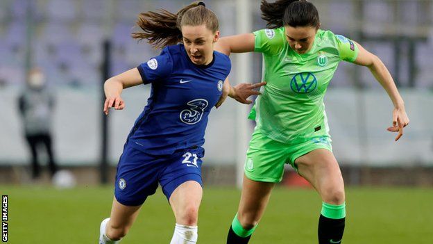 Niamh Charles in the Champions League quarter-final victory over Wolfsburg