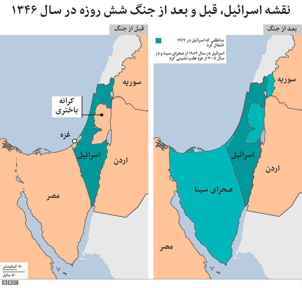 نقشه اسرائیل قبل و بعد از جنگ شش روزه