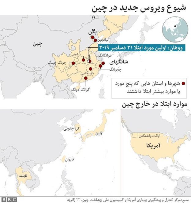 محل انتقال این ویروس بازار غذای دریایی در شهر ووهان اعلام شده است، با اینکه پستانداران دریایی مانند نهنگ سفید می‌توانند ناقل این ویروس باشند اما احتمال اینکه این ویروس از حیوانات زنده دیگر این بازار مثل مرغ، خفاش، خرگوش و مار منتقل شده باشد بیشتر است.