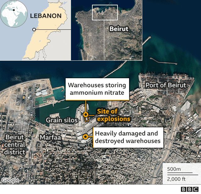 lebanon explosion location - beirut explosion location