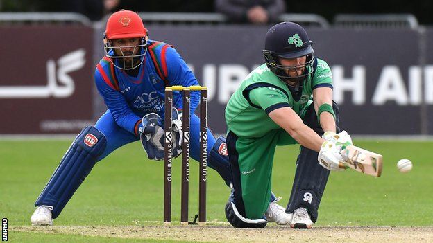 Andrew Balbirnie attempts a sweep shot in a 2018 game between Ireland and Afghanistan at Stormont