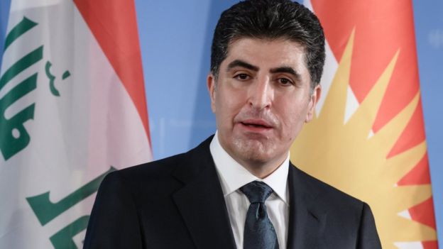 Irak Kürdistan Bölgesel Yönetimi Başbakanı Neçirvan Barzani konuşma yapıyor.
