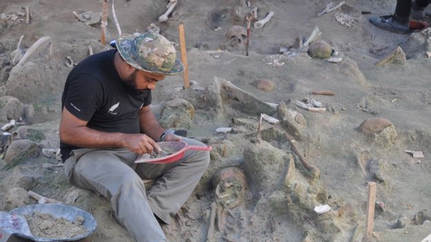 Forensic archaeologist at the mass grave in Mannar
