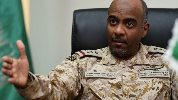 File photo of Ahmed al-Asiri, then spokesman for the Saudi-led coalition fighting in Yemen (16 March 2016)