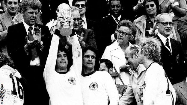 Gerd Muller lifting the World Cup in 1974