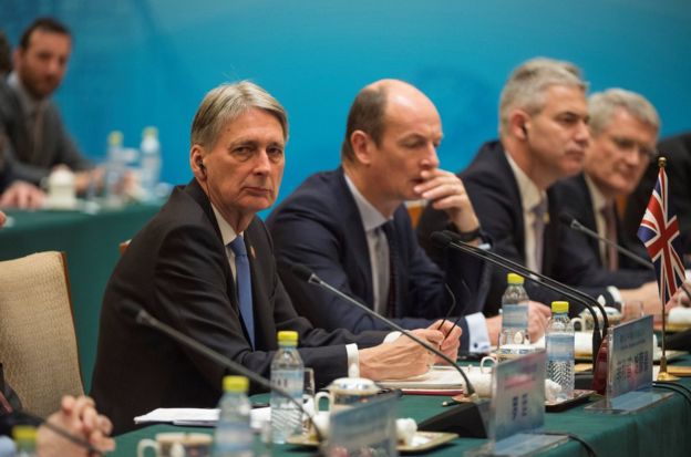 Britain"s Chancellor of the Exchequer Philip Hammond attends the UK-China Economic Financial Dialogue at the Diaoyutai State Guesthouse in Beijing, China December 16, 2017. REUTERS/Fred Dufour/Pool