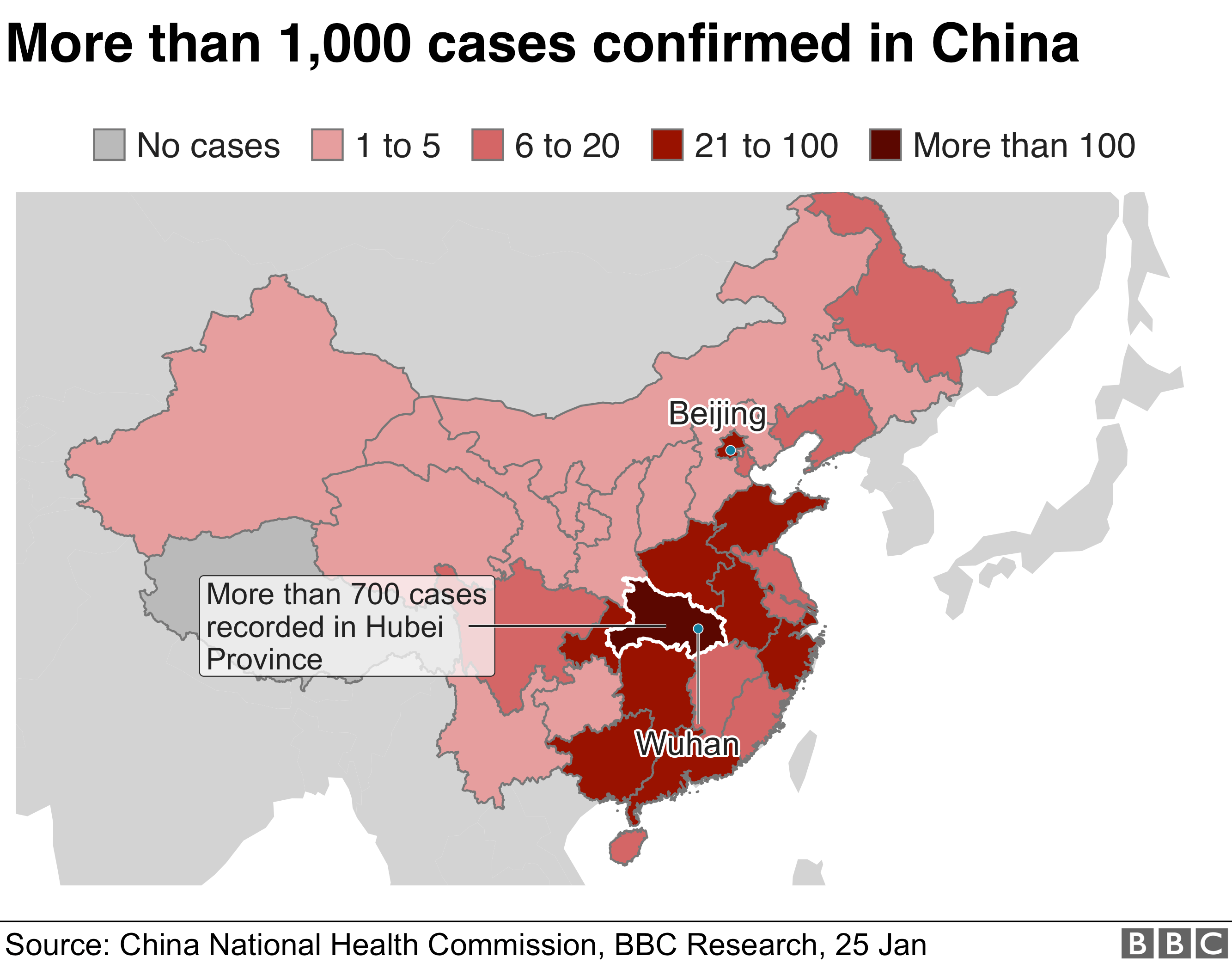 A heatmap shows the spread of the virus in China