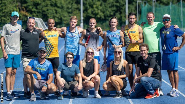 Ukraine's sprinters with staff and coaches from Cardiff Met