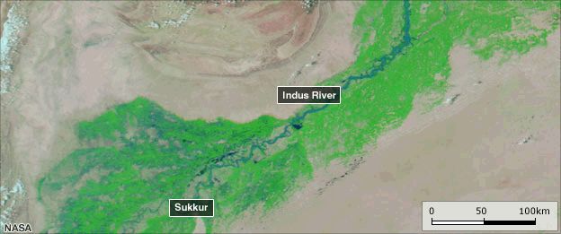 Satellite image of Sukkur 11 August 2009