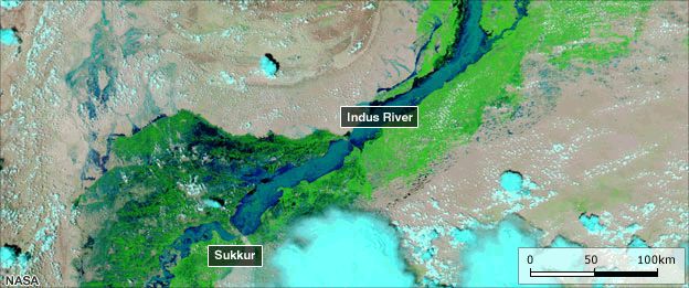 Satellite image of Sukkur 10 August 2010