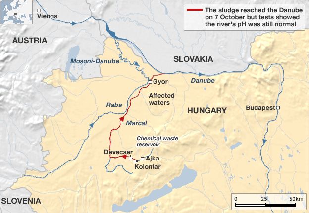 Map showing affected areas in Hungary