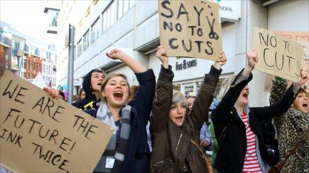 PA A student protest against education cuts in Hastings, East Sussex