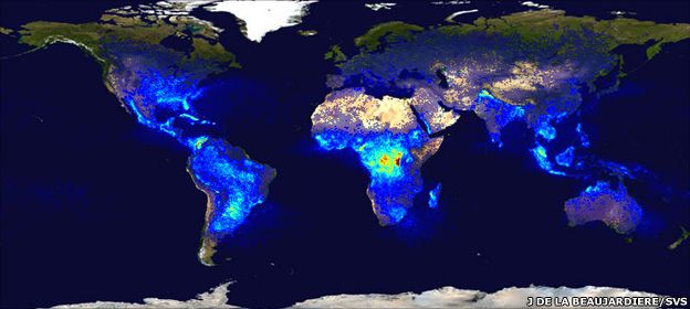 Global map of lightning frequency (Nasa)