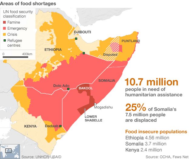 Map of food shortages
