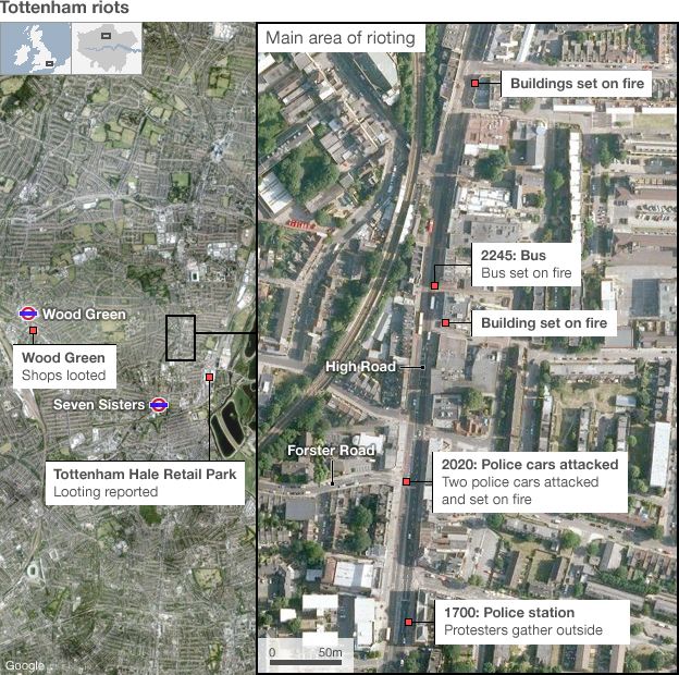 Map of Tottenham riots