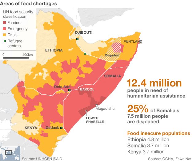 Map of food shortages in Somalia