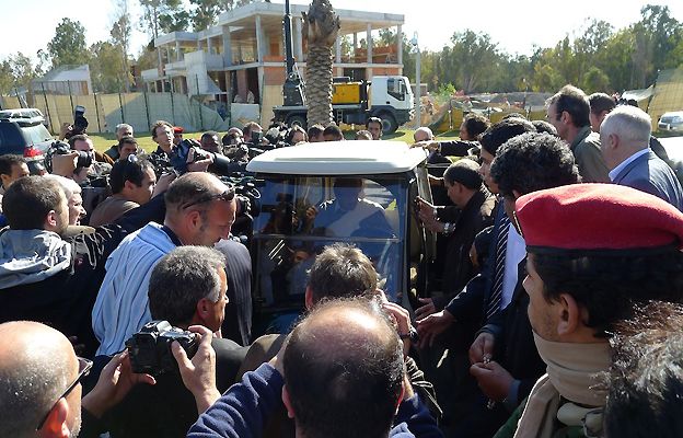 Col Gaddafi in his buggy, 2 March