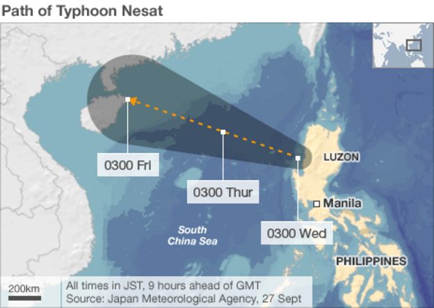 Powerful Typhoon Nesat hits Philippines - BBC News