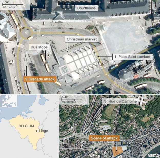 Map: Scene of the attack in central Liege