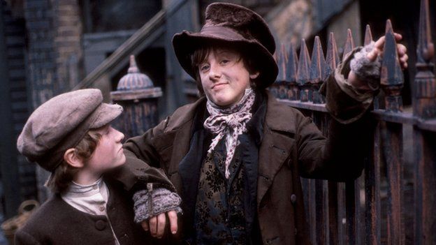 Ben Rodska as Oliver Twist and David Garlick as the Artful Dodger in the BBC adaptation of the novel by Charles Dickens