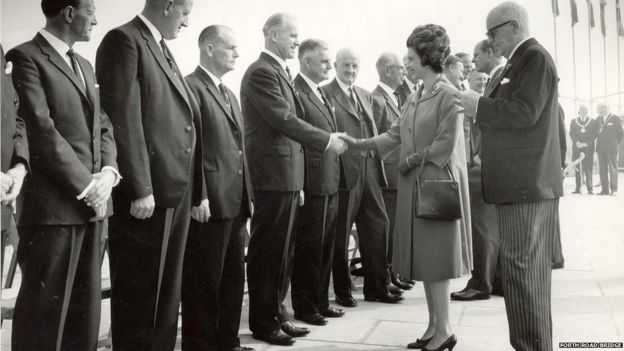 Forth Road Bridge The Queen meeting officials at the opening of the Forth Road Bridge, 1964.