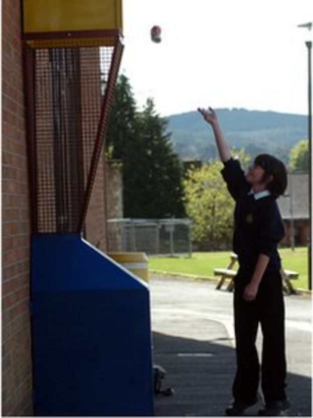 Dumfries school tries out 'basketball' bins BBC News