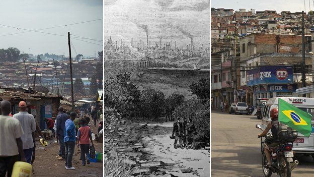Nairobi suburbs, Preston in the 19th Century, and Rio's favelas