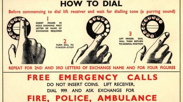 Poster from BT archives with instructions on how to dial 999
