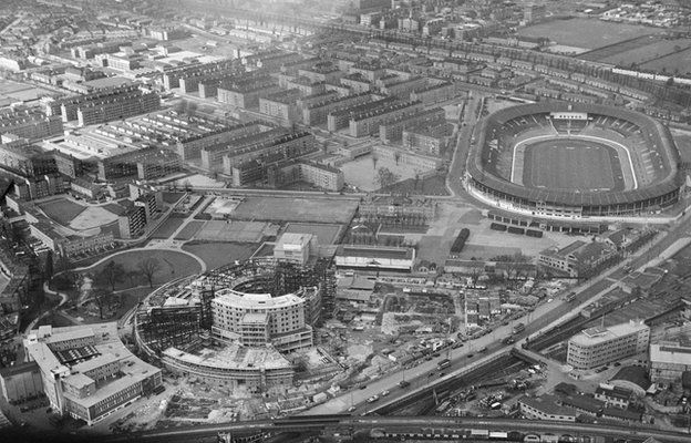 Aerial view of BBC Television Centre and White City Stadium