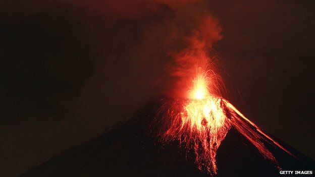 The Tungurahua Volcano erupting in Ecuador