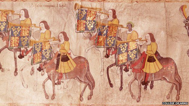 The Westminster Tournament Roll from the 16th Century showing the black trumpeter, John Blanke