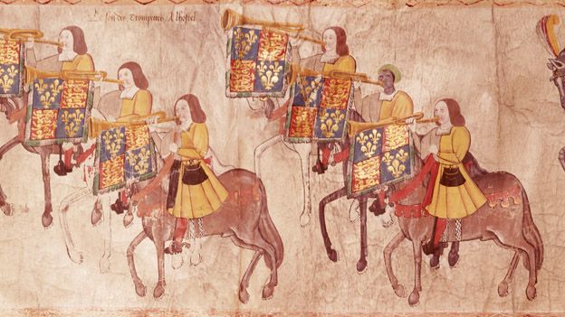 The Westminster Tournament Roll from the 16th Century showing the black trumpeter, John Blanke