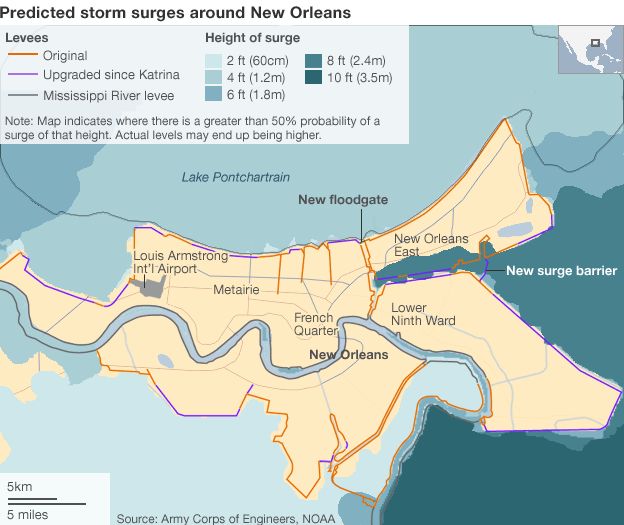 Image of New Orleans levees and storm surge from Isaac