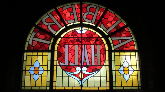 Stained glass in Manchester Albert Hall