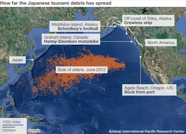 Map of tsunami debris