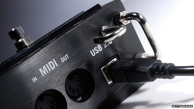 MIDI and USB sockets on a guitar pedal controller