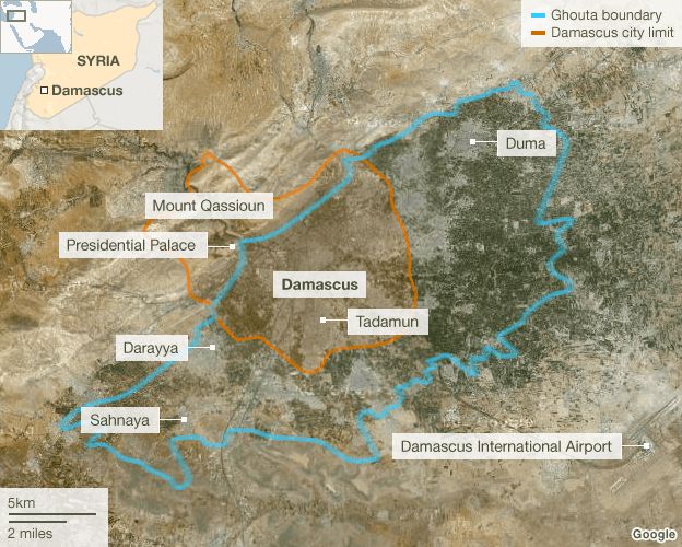Map showing the Damascus Ghouta