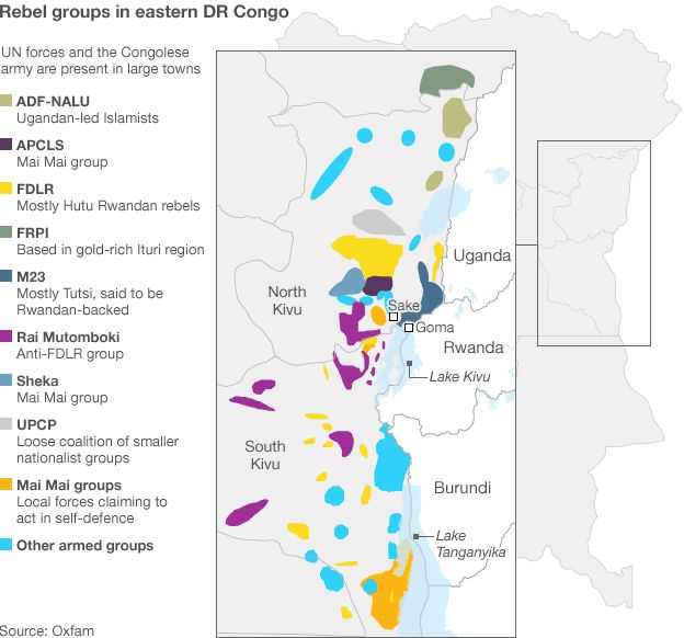 map showing rebel groups in eastern DR Congo