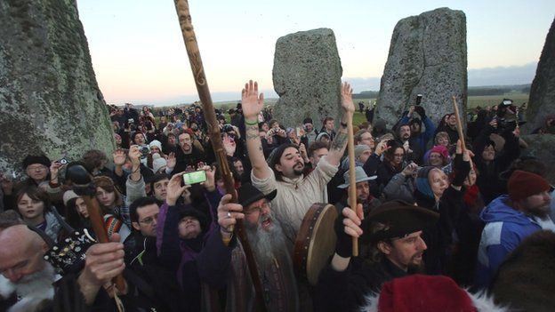 Druids celebrate winter solstice at Stonehenge in Wiltshire