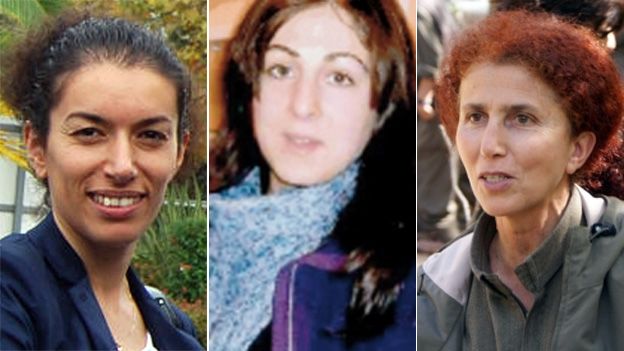 Composite image of PKK activists Fidan Dogan (l), Leyla Soylemez (c), and Sakine Cansiz (r)