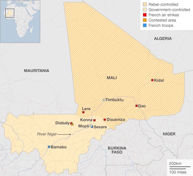 Map showing different areas of control in Mali