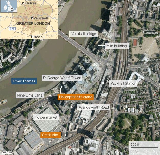 Map: London helicopter crash