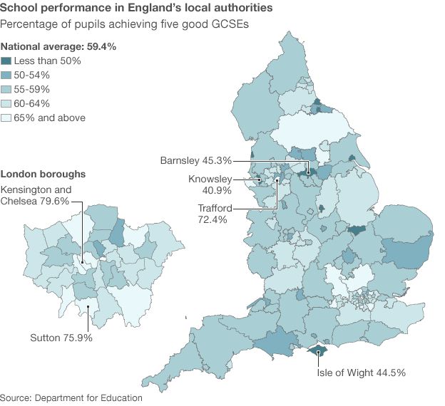 Map of school performance in England