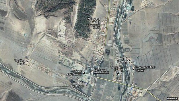 Google satellite map of North Korean work camp close to the border with China