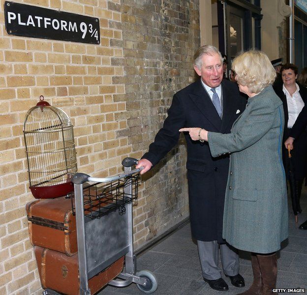 Prince of Wales and Duchess of Cornwall at Platform 9 3/4