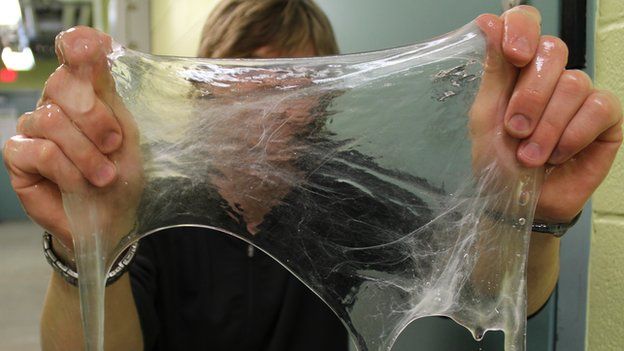 Tim Winegard holds up some hagfish slime