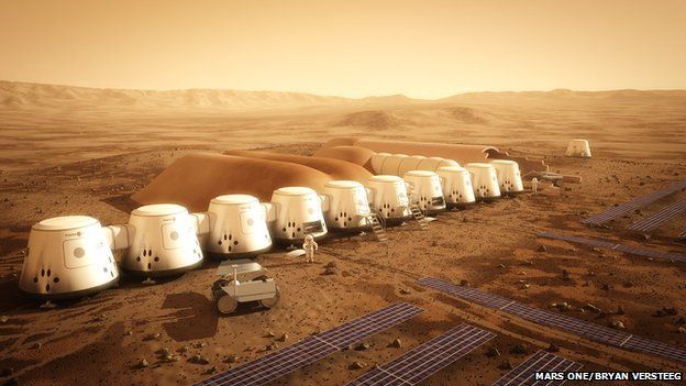 Artists conception of the Mars One settlement in 2025