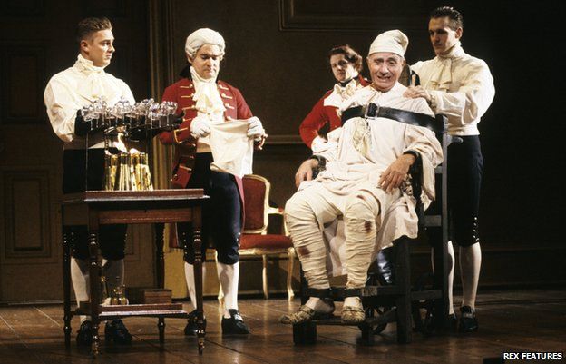 A scene from the play The Madness of George III, featuring Nigel Hawthorne