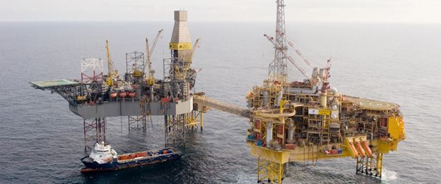 Total Elgin-Franklin oil and gas platform and tug in the North Sea