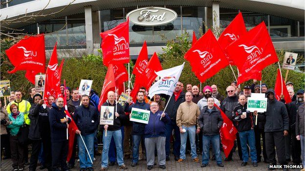 protesters gather outside Ford in Warley, near Brentwood